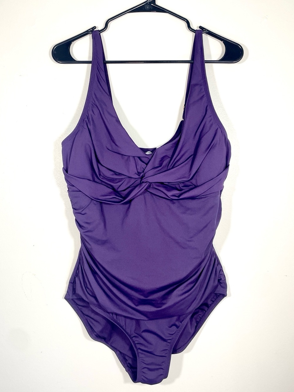 Lands’ End Purple Ruched One Piece Swimsuit XL Tummy Control Twist Front